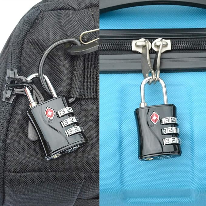 ZHEGE Luggage Lock for Train 4 Pack, 1 Cable (30 Inch), TSA Approved Travel Cable Lock for Backpack, Suitcase, School Gym Locker (4 Pack, Black)