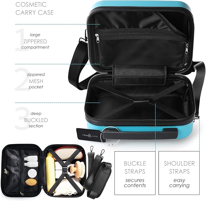 22 Inch Carry On Luggage 22x14x9 Airline Approved, Carry On Suitcase with Wheels, Hard-shell Carry-on Luggage, Durable Luggage Carry-On, Teal Small Suitcase with Cosmetic Case