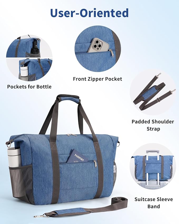 Narwey 18x14x8 Inches Travel Bag Spirit Airlines Frontier Personal Item, Travel Duffel With Wet Pocket Carry on Bag for Airplane Underseat Duffle Overnight for Women and Men (Navy Blue)