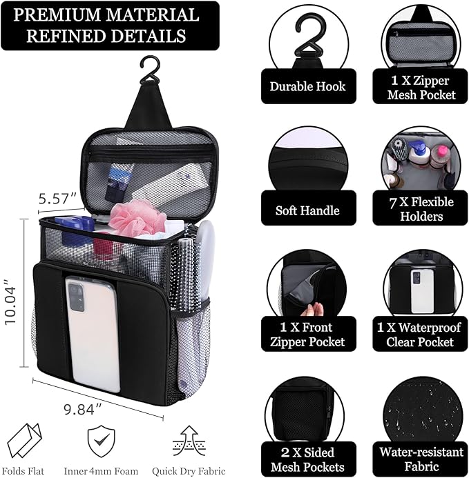 Mesh Shower Caddy,Portable HangingTravel Toiletry Bag Dorm Room Essentials for College Students Girls,Large Makeup Organizer for Full-Sized Toiletries,Travel Essentials for Women Girls Camping Beach
