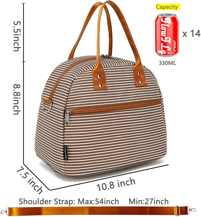 FlowFly Insulated Lunch Bag With Shoulder Strap for Women, Men, and Kids, Large and Reusable, Handle, Freezable Work and School Travel Tote and Meal Prep Organizer,Coffee