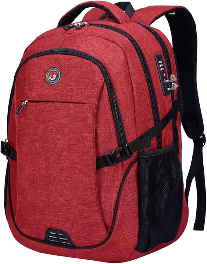 SHRRADOO Anti Theft Laptop Backpack Travel Backpacks with usb Charging Port for Women Men High School College Backpack Computer Bag Fits 17 Inch Laptop,Red