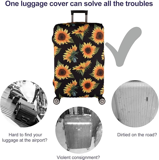 7-Mi Luggage Cover Thickened 19/22/26/30 Inch Suitcase Spandex Black Protector Cover Fits Size S M L XL Travel Baggage S 19-20IN