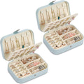 Travel Jewelry Box, PU leather Small Jewelry Organizer For Female Girls, double layer portable mini travel case for storing earrings, rings, necklaces.(blue 2pcs)