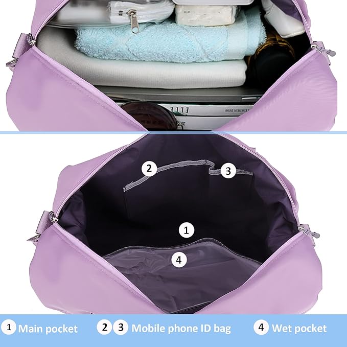 Travel Duffle Bag, Waterproof Sport Tote Gym Bag for Women Men, Overnight Weekender Carry On Bag with Wet Pocket