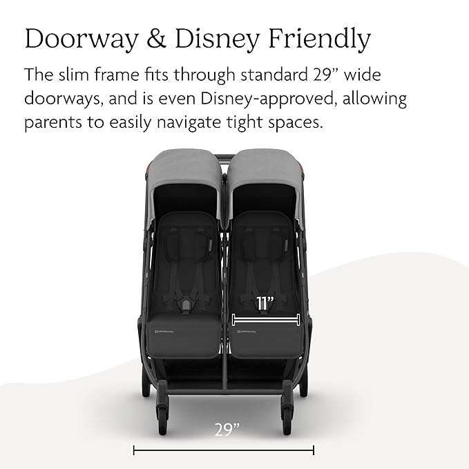 UPPAbaby Minu Duo Side-by-Side Double Stroller - Lightweight + Compact Design for Travel - Easy Fold- From Birth to Toddler - Independent Recline -Greyson(Charcoal Mélange/Carbon Frame/Saddle Leather)