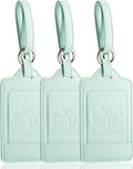 Teskyer Luggage Tags, 3 Pack Premium PU Leather Luggage Tags for Suitcases, Privacy Protection Travel Bag Tags, Lichee Light Green