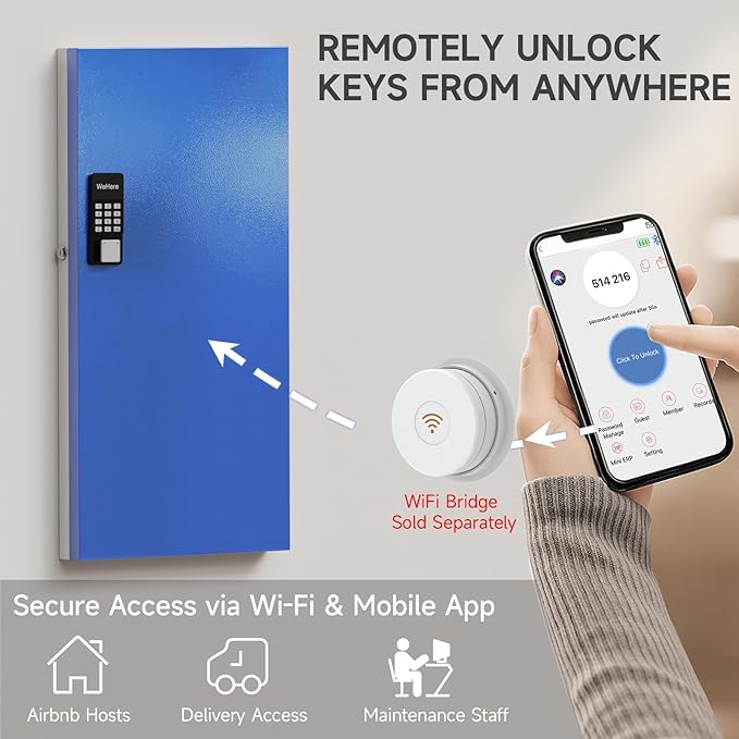 WeHere 120 Key Lock Box Wall Mount, Smart Security Storage Lockbox, Key Cabinet use APP Bluetooth/Fixed/Dynamic Password/OTP Share Unlock, Key Management for Valets/Realtors/Office