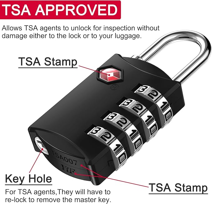 ZHEGE TSA Approved Luggage Lock for Train Travel, 4 Digit Combination Lock for School Gym Locker, Suitcase, Backpack, Cabinet, Drawer, Easy Read Dial with Alloy Body (1 Pack, Black)