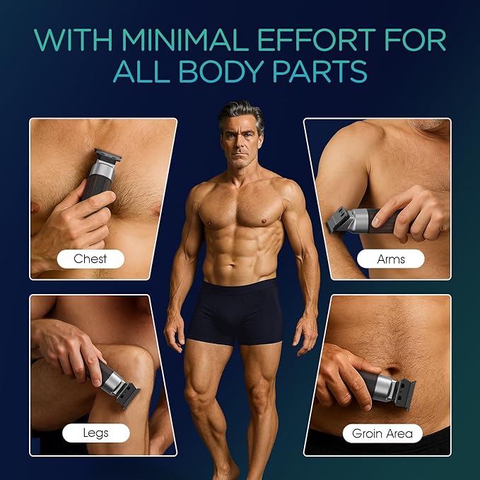 VOYOR Body Hair Trimmer for Men,Electric Razor,Versatile Groin & Body Trimmer,Waterproof and Cordless Shaver, Manscaper for Men, USB-C Charging Groomer,Ceramic Blade Razor Male Grooming HT310 (Wood)