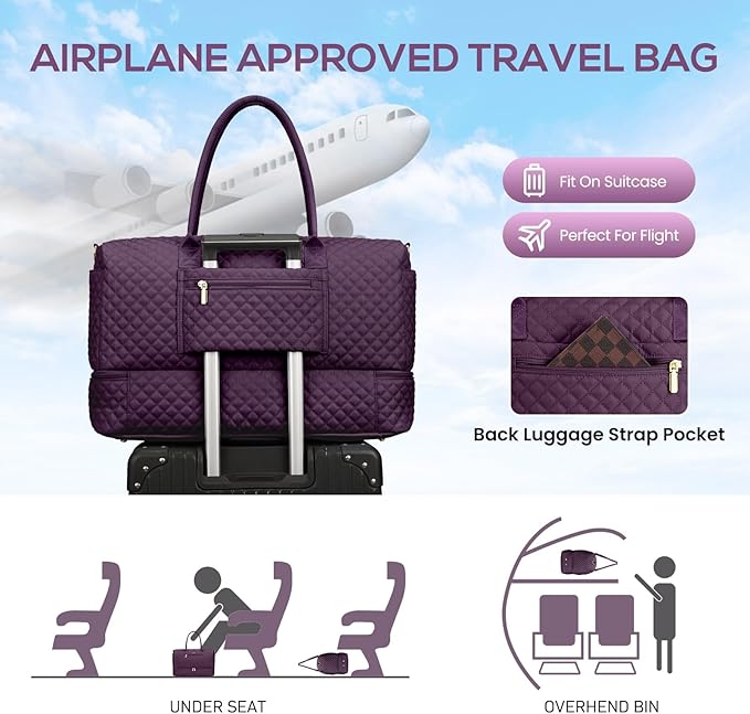 Travel Duffle Weekender Bags for Women - Carry on Overnight with Shoe Compartmen Duffle Bag Hospital Bag Dark Purple