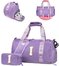 Sister Graduation Gift-Girl Gym Bag with Shoe Compartment, Kid Personalized Weekender Overnight Bags, Initial Travel Tote with Makeup Pouch Valentine's Day Gifts for Kids (Letter I)