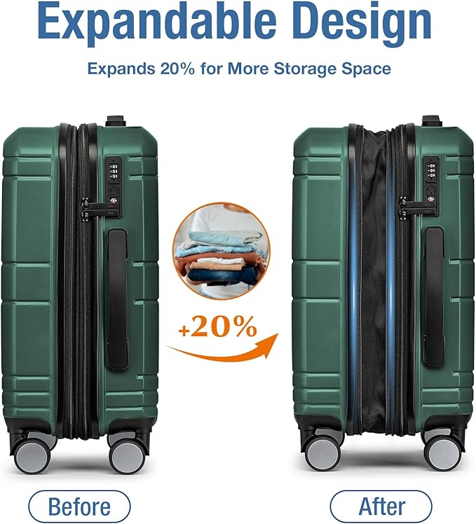 KYME Carry On Luggage 22x14x9 Airline Approved with TSA Lock Hard Shell Carry On Suitcase Lightweight Suitcases with Wheels Small Luggage for Men Women,Carry-On 20 Inch,Green