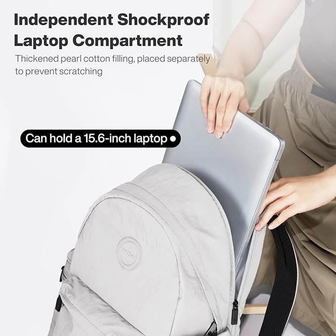 mixi Outdoor Lightweight Backpack Casual Carry On Laptop Backpack Travel Bookbag for Women Men, Water Resistant Durable Hiking Bag for Camping Weekender Sports College Work, 17 Inch, Light Gray