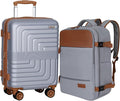 Romswi Luggage Sets 2 Piece 22In, Expandable 22x14x9 Carry On Luggage with Travel Backpack, PC+ABS Hardside Suitcase Set with TSA Lock, Durable Carry On Suitcase with Spinner Wheels Silver