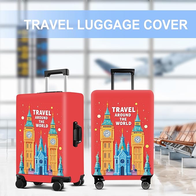 Luggage Cover Washable Suitcase Protector Anti-Scratch,Stretchable Fit for 20-34Inch Luggage Durable Travel Bag Cover with Zipper Closure (London-2, XL(fits 32-34Inch suitcase))