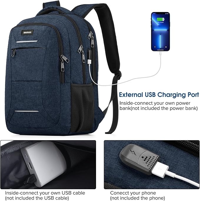 Backpack for Men Women, School Backpacks for Teen Boys, Business Anti Theft Sturdy Travel Laptop Backpack with USB Charging Port, Water Resistant 15.6 Inch Computer Bag Gift, Blue