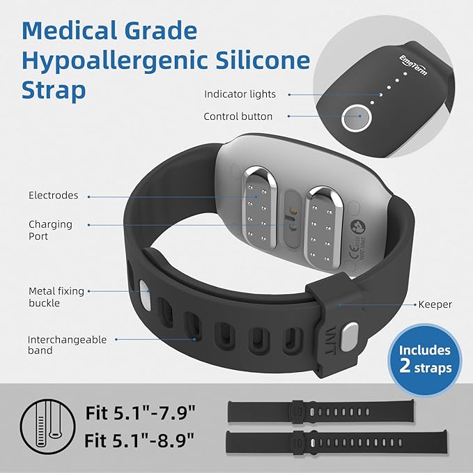 EmeTerm Fashion Anti-Nausea Wristband Relieve Morning Motion Travel Sickness Rechargeable Drug Free Bands Without Side Effects - Extra 2pack Conductive Gel (Black - Extra 2pack Conductive Gel)