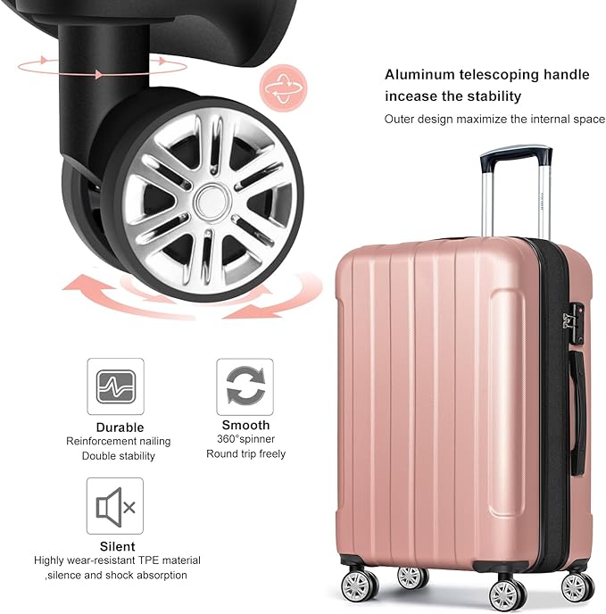 FOCHIER F Luggage Sets, Expandable 3 piece Hard Shell Luggage Set with TSA Lock, PC+ABS Hardside Travel Suitcase with Wheels for Women Men 20 24 28 Inch (Rose Gold)