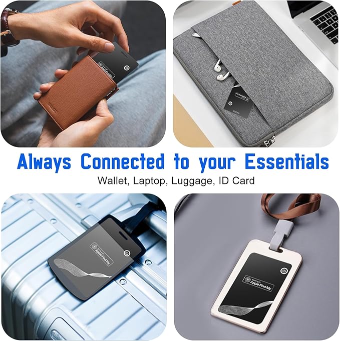 Wallet Tracker Card, Rechargeable Finder, Works With Apple Find My (iOS Only), Thin GPS Item Locator for Wallets, Luggage and More, IP68 Waterproof (Black)