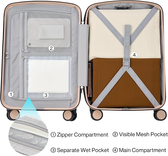 Hanke Hard Shell Luggage Sets 3 Pieces, Carry On and Checked Luggage Sets with Spinner Wheels, Durable PC Hardside Rolling Suitcase for Travel (16/24/28 Inch,Cuba Sand)