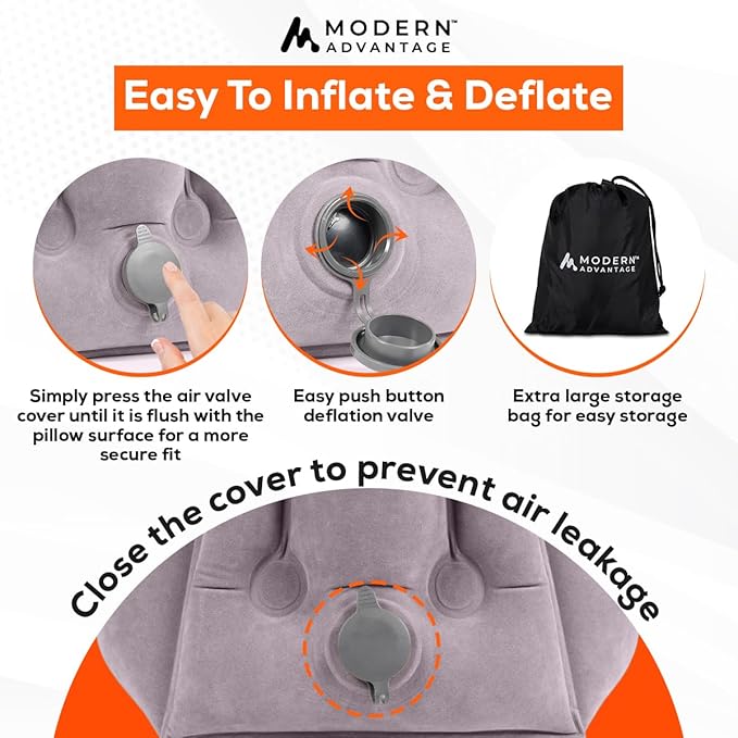 Modern Advantage Inflatable Travel Pillow for Airplanes with Adjustable extra Bottom, Support head & chin to avoid Neck & Shoulder Pain for Travelling office napping with Eye Mask & Earplug, Pack of 2