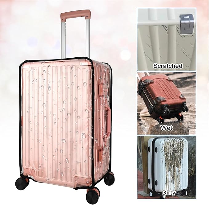 3 Piece Clear PVC Luggage Cover Protector, Waterproof Plastic Suitcase Cover, 20“ 24” 28” Carry On Luggage Protector Suitcase Cover