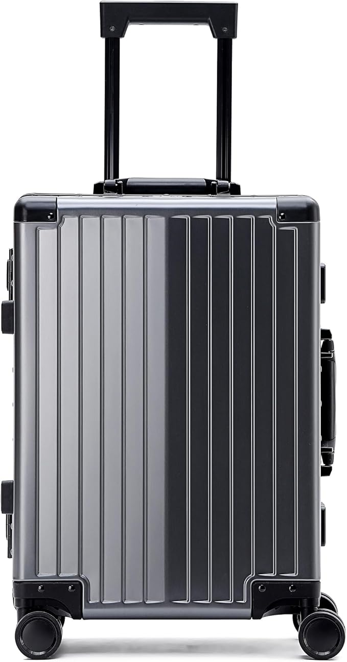 YYW Aluminum Carry-On Luggage Airline Approved Lightweight Suitcase with TSA Lock and Silent Wheels, Hardshell Spinner Business Travel (Gunmetal gray, 24in)