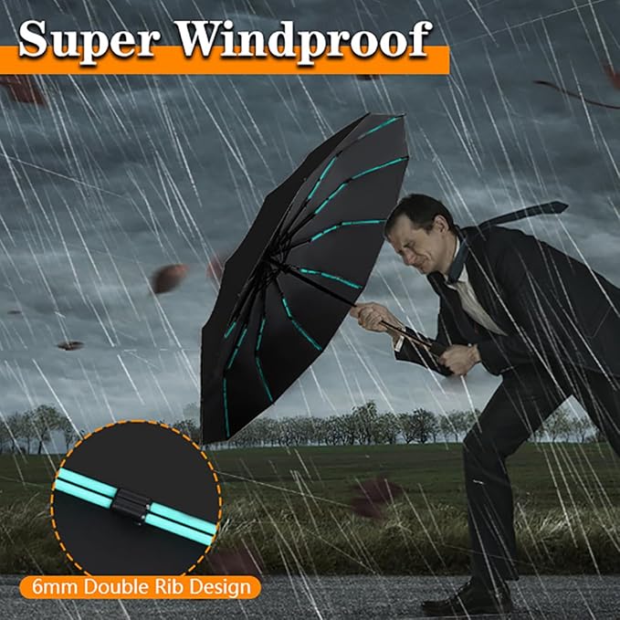 Large Double-Ribs Umbrella Automatic Folding Umbrella for Women Men, Travel, UPF 50+ UV Protection