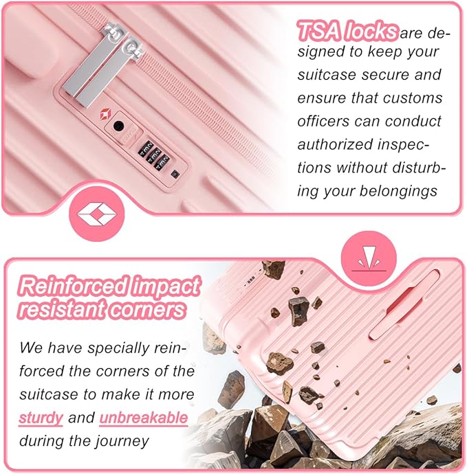 Krute Carry on Luggage 20 Inch USB Suitcases with Spinner Double Wheels Cup Holder PC+ABS Hardside Luggage with TSA Lock (Pink)