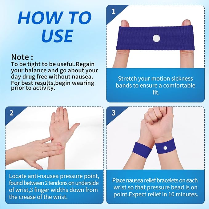 LYJEE Motion Sickness Bands for Adults and Kid Morning Sickness Relief Through Pressure Point Therapy Seasickness Wristband for Cruise Travel