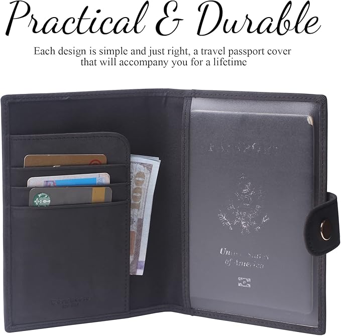 Genuine Leather Passport Case, RFID Passport Cover with Credit Card Holder for Women and Men Family ID Travel
