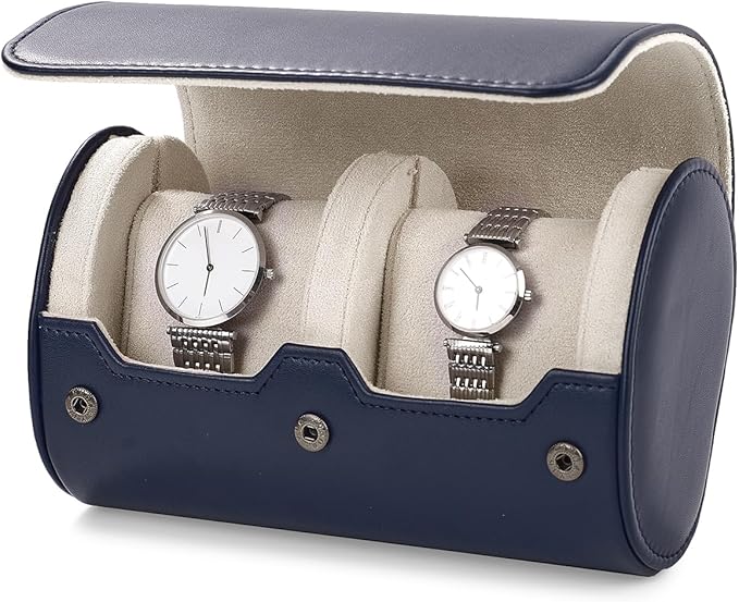 Oirlv PU Leather Watch Box for Mens Watch Organizer Case Jewelry Gift Box for Birthday Fathers Day Anniversary(2 slots, Royal Blue)