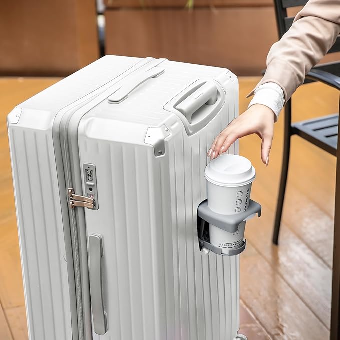 Romswi Suitcase Set with TSA Lock Cup Holder, Hardside Spinner Suitcase with Duffel Bag, Lightweight Durable PC+ABS White 5 PCS(20/24/28inch)