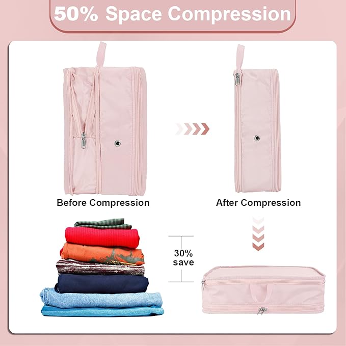Extra Large Compression Packing Cubes for Travel Essentials, 2 Pack Expandable Travel Cubes for Packing Bags Suitcase Organizer, Pink
