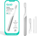 Quip Sonic Toothbrush for Adults with Timer - Includes Extra Brush Head and Travel Cover Mount - Electric, Soft Bristle Refill Head, Metal Handle, 3 Month Battery Life - Travel Toothbrush - Silver