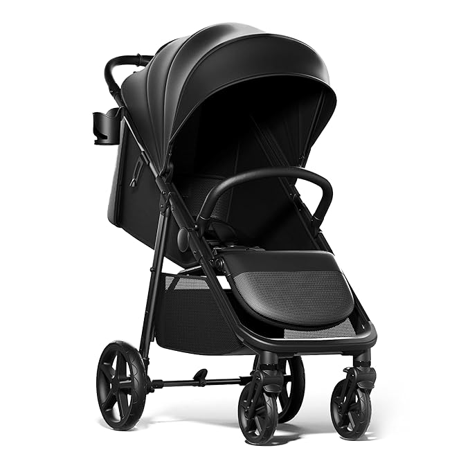 Mompush Nova Baby Stroller for Toddler, Infant & Newborn | Spacious Seat & Lie-Flat Mode | Compact One-Hand Fold, UPF 50+ Canopy & All-Wheel Suspension | Includes Rain Cover & Cup Holder