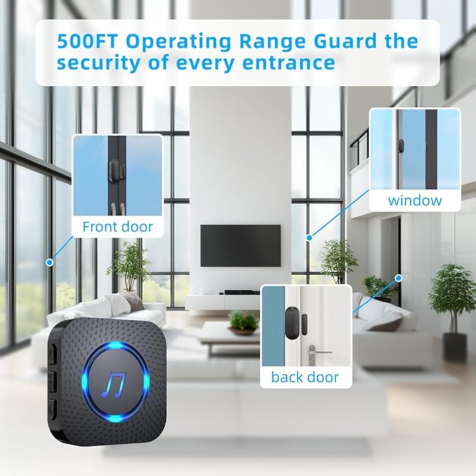 Door Sensor Chime When Door Opens, Door Entry Chime for Business/Home/Office/Store,500 FT Range,26 Chimes 5 Adjustable Volume Door Ringer Alert Black