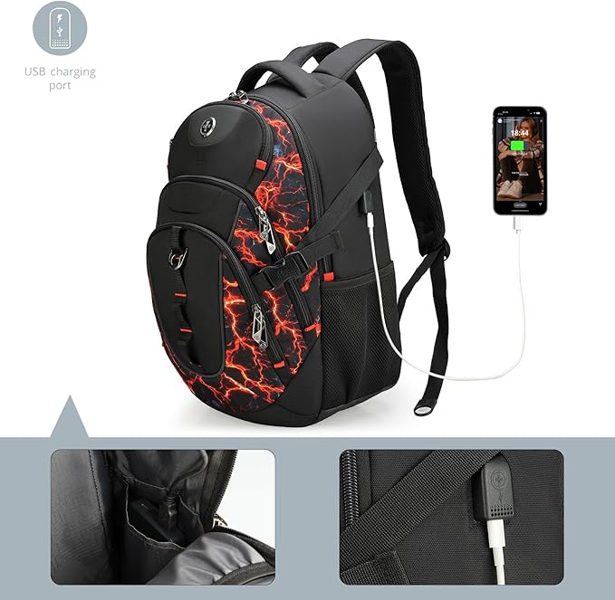 Swissdigital Laptop Backpack with USB Charging Port, Travel Backpack Fits 15.6 inches Computer, 31L Backpack for Men, Flame Red | SD803