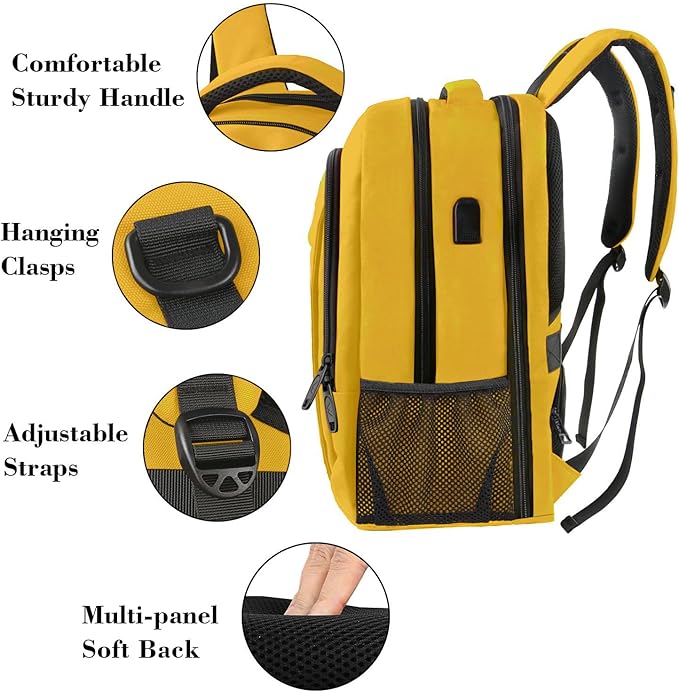College Backpack, Extra Large TSA Friendly Carry On 17.3 Inch Laptop Backpack with USB Charging Port, Anti Theft Flight Approved Business Work Travel Computer Backpack Bagfor Women Men, Yellow