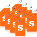 8 Pcs Luggage Tags for Suitcases, 26 Initial Letter Travel Luggage Baggage Identification Labels ID Tags Fully Bendable Tags with Stainless Steel Loop (Letter S, Orange)