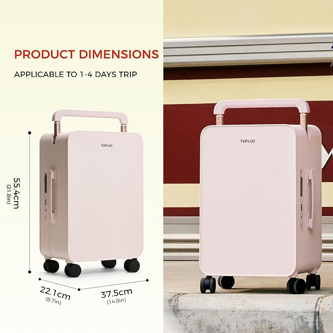 TUPLUS 20” Carry-On Hardside Luggage Lightweight ABS Travel Suitcase with Wide Handle Spinner Wheels TSA Combination Lock, Balance Series 2.0, Sakura Pink