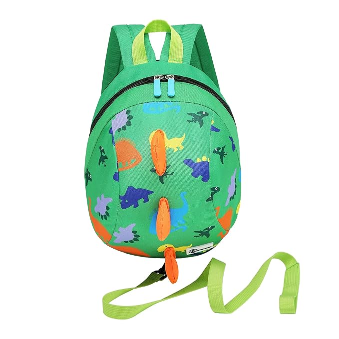 DB Dinosaur Toddler Mini Backpack with Leash, Children Kids Baby Harness Bookbag (Green)
