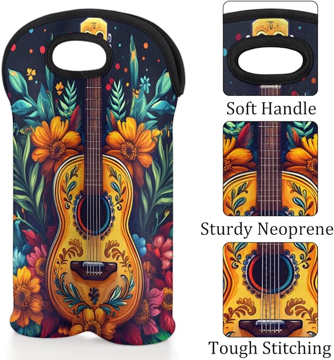 Neoprene Wine Tote, Bottle Carrier Gag Insulating Neoprene Thicker, Insulated Wine Bag for Travel Holds Two Bottles, Bottle Carrier Bags Protect the Bottles, Guitar