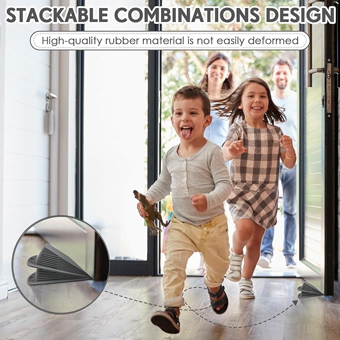 Frienda 2 Pcs Jumbo Door Stoppers Heavy Duty Door Stopper Tall up to 2inch Tall Wedge TPR Large Wedge Stackable Big Rubber Doorstop for Hotel Carpet Hardwood Concrete and Tile (Gray)