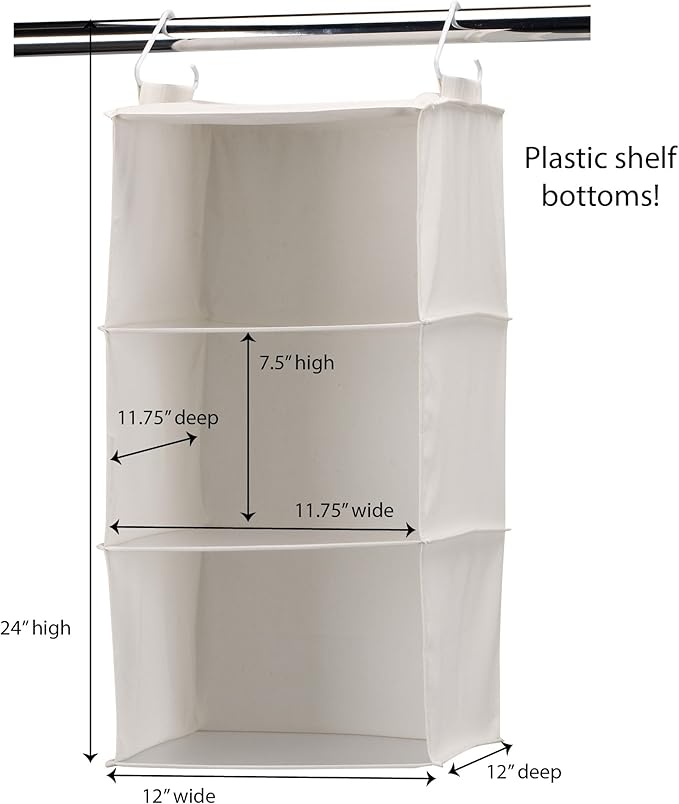 Household Essentials 311342 Hanging Closet Organizer | 3 Pocket Shelves | Natural Canvas