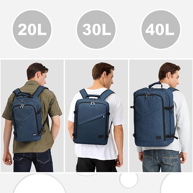 Kono Carry on Backpack, 22" Airplane Approved Travel Backpack for Men and Women, Waterproof Lightweight Daypack for Flight 40L (Navy, Large)