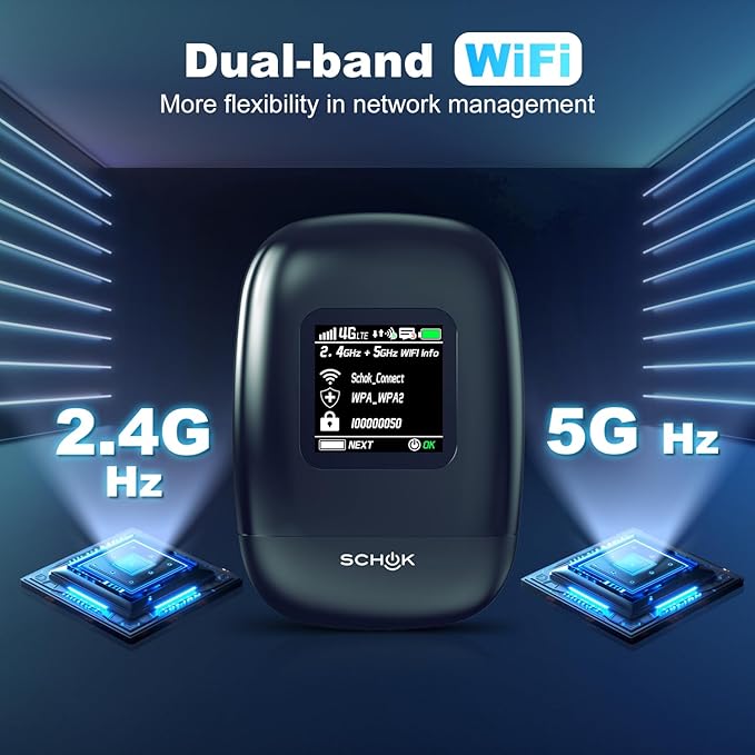 SCHOK 4G LTE Mobile Hotspot - Cat 12 Portable WiFi for Travel, Dual Bands (2.4GHz/5GHz), 600Mbps Download High Speed, Supports 16 Connected Devices, Compatible with Verizon & its MVNOs ONLY