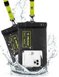 Pelican 2 Pack Marine - IP68 Waterproof Phone Pouch (XL Size) Floating Waterproof Phone Case - Beach Cruise Ship Travel Essentials - Works with All Phones - Detachable Lanyard - Black/Hi-Vis Yellow