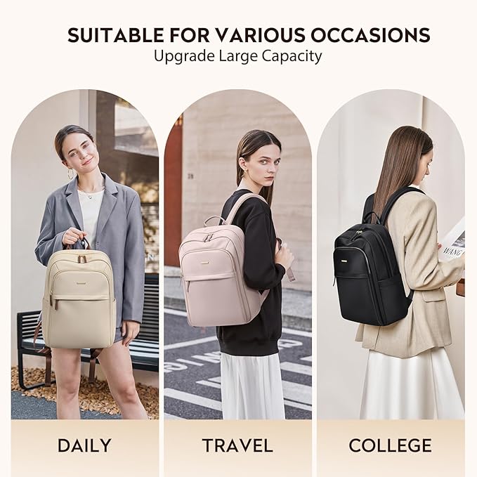 Hiking Travel Backpack for Women Casual Business Weekender Multilayer Laptop Bag,16 Inch,Apricot